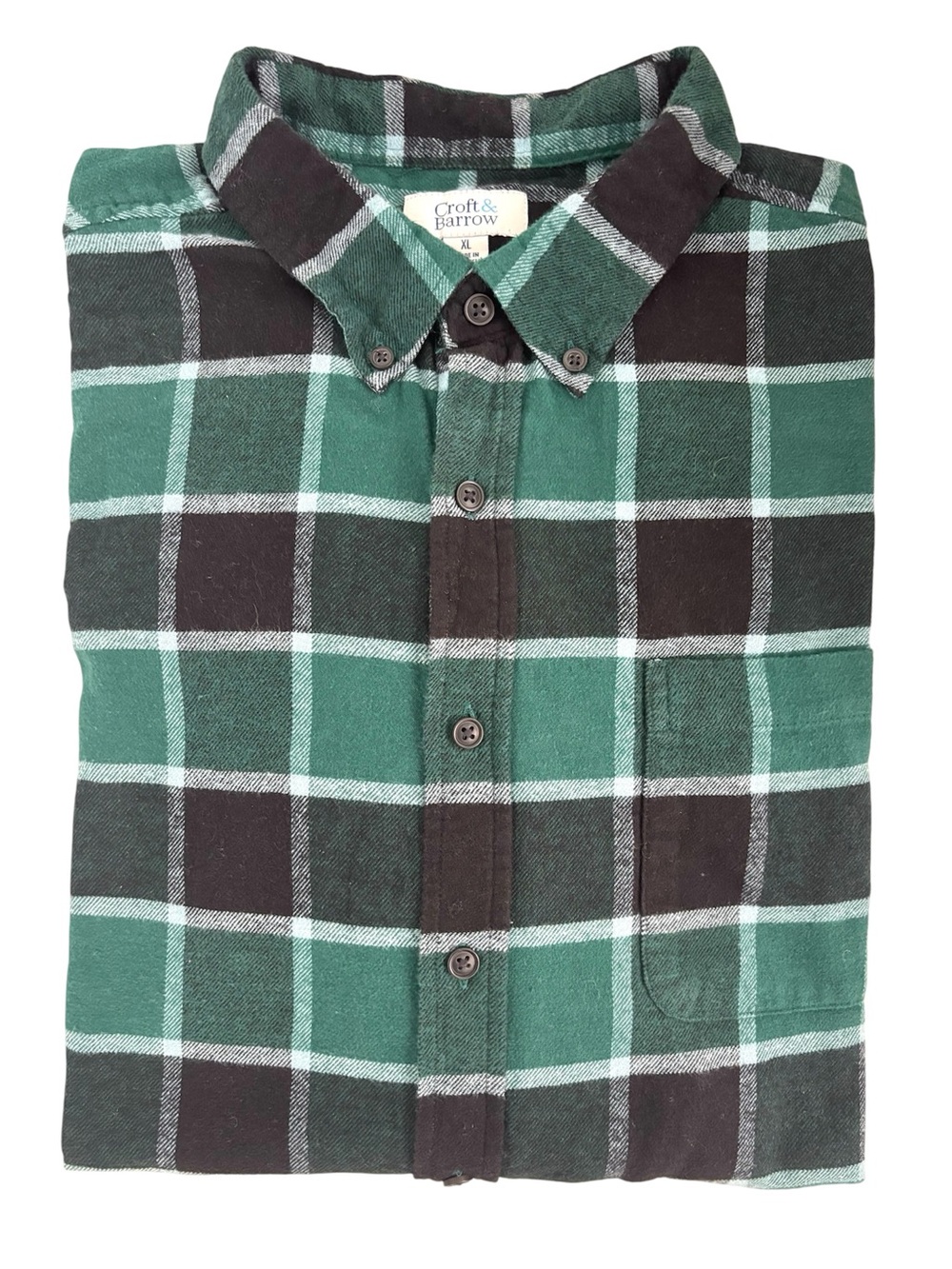Croft & Barrow Green and Black Plaid Button-Down Flannel Shirt